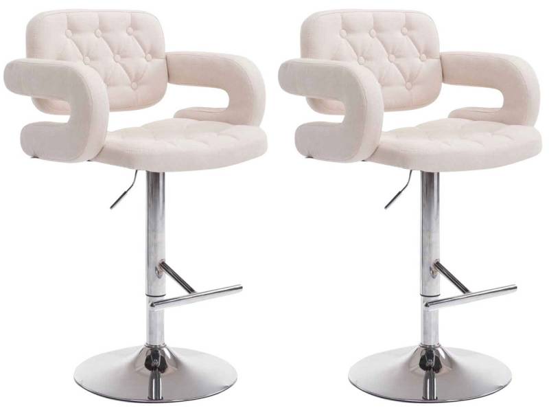 TPFLiving Barhocker 2er Set (Set, 2 St., Barstuhl mit Rückenlehne und Fußstütze - Hocker für Küche), 360° drehbar - Gestell Metall chrom - Sitzfläche: Stoff Beige von TPFLiving