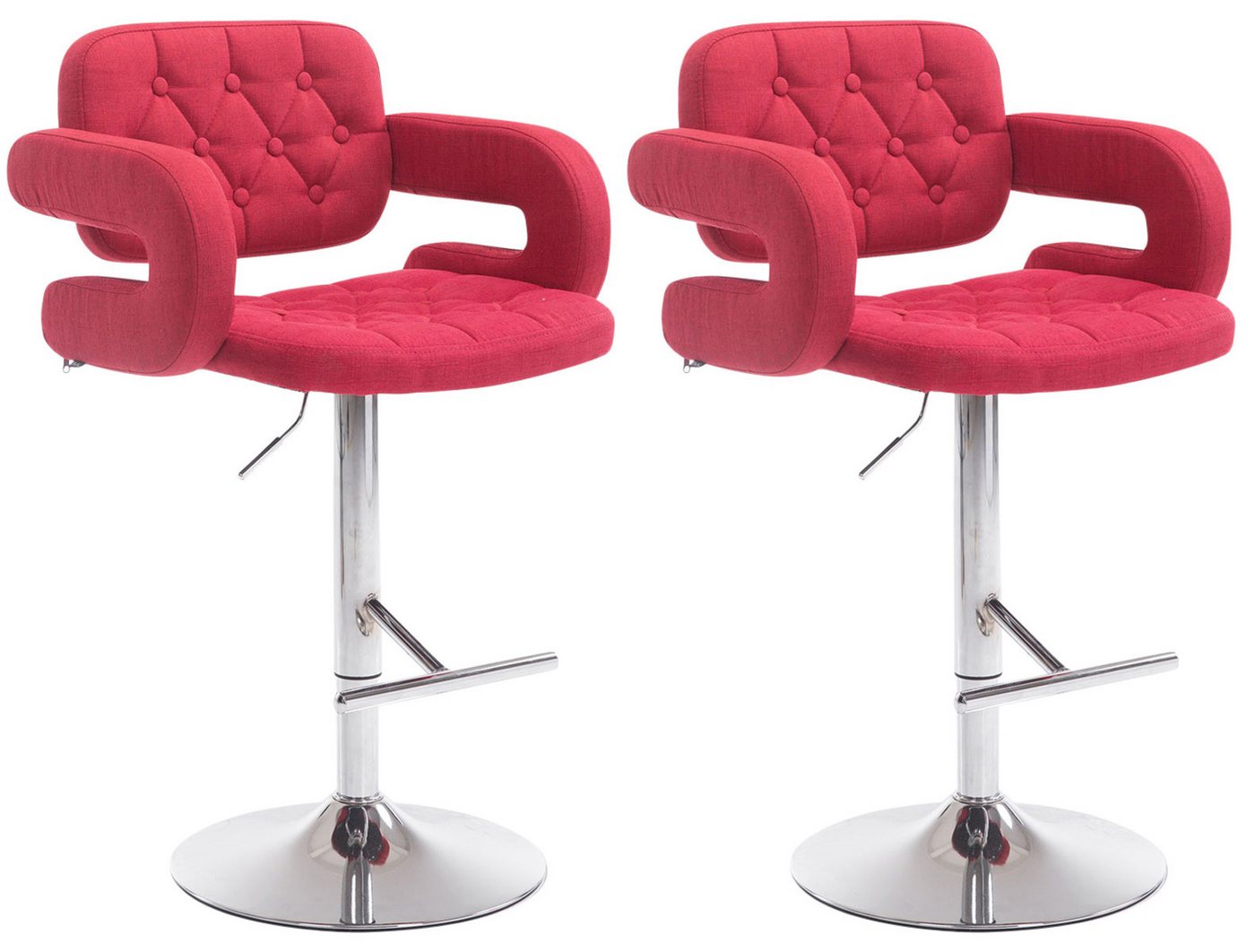 TPFLiving Barhocker 2er Set (Set, 2 St., Barstuhl mit Rückenlehne und Fußstütze - Hocker für Küche), 360° drehbar - Gestell Metall chrom - Sitzfläche: Stoff Rot von TPFLiving