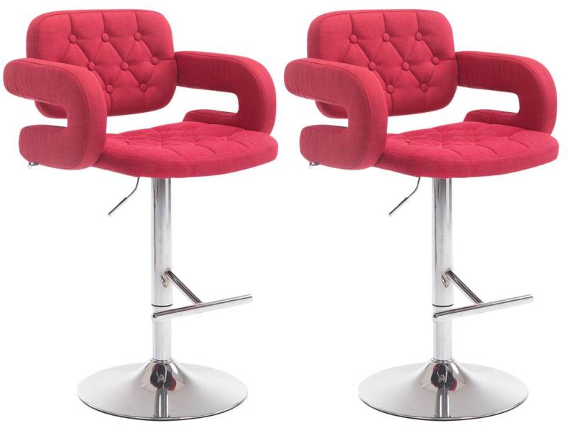 TPFLiving Barhocker 2er Set (Set, 2 St., Barstuhl mit Rückenlehne und Fußstütze - Hocker für Küche), 360° drehbar - Gestell Metall chrom - Sitzfläche: Stoff Rot von TPFLiving
