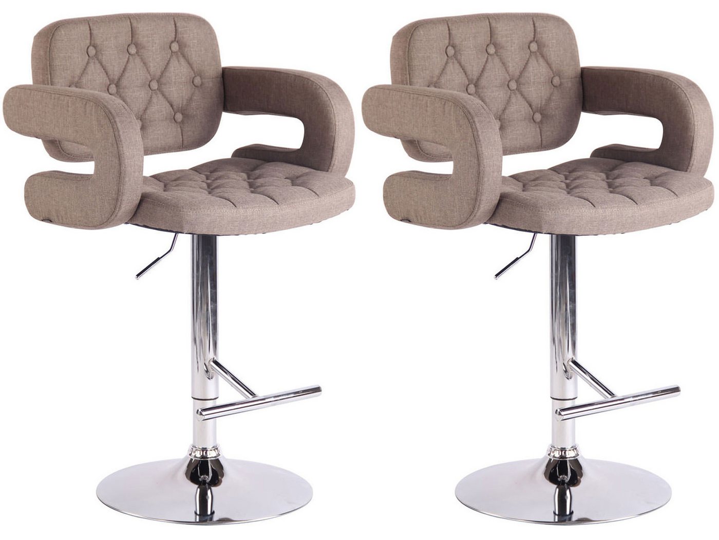 TPFLiving Barhocker 2er Set (Set, 2 St., Barstuhl mit Rückenlehne und Fußstütze - Hocker für Küche), 360° drehbar - Gestell Metall chrom - Sitzfläche: Stoff Taupe von TPFLiving