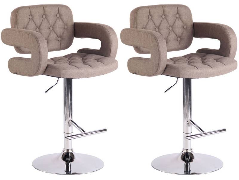 TPFLiving Barhocker 2er Set (Set, 2 St., Barstuhl mit Rückenlehne und Fußstütze - Hocker für Küche), 360° drehbar - Gestell Metall chrom - Sitzfläche: Stoff Taupe von TPFLiving