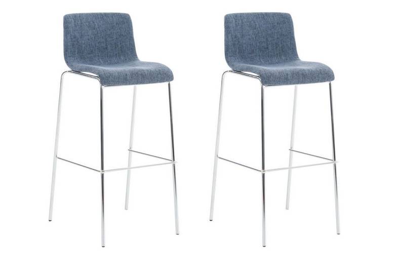 TPFLiving Barhocker 2er Set (Set, 2 St., mit Fußstütze - Hocker für Küche - Tresenhocker), Gestell Metall Chrom - Sitzfläche: Stoff Blau von TPFLiving