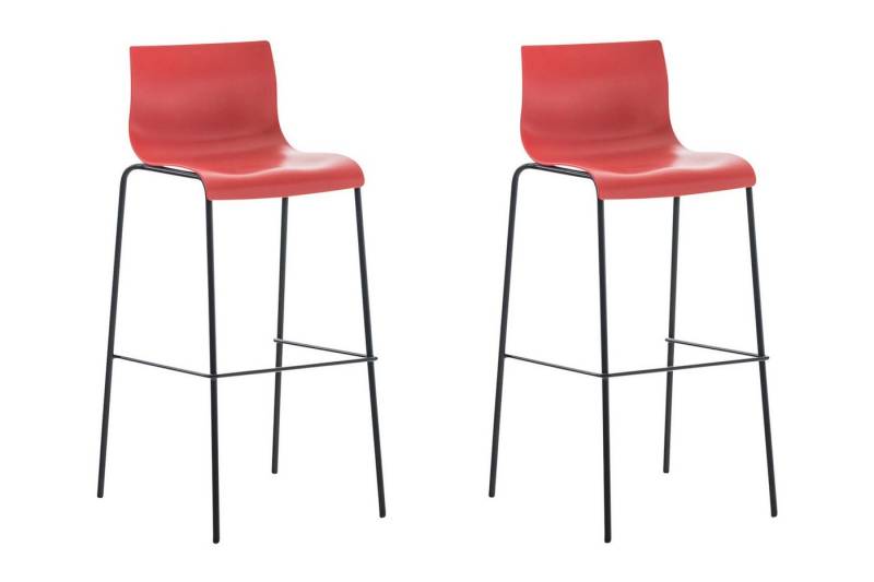 TPFLiving Barhocker 2er Set (Set, 2 St., mit Fußstütze - Hocker für Küche - Tresenhocker), Gestell Metall schwarz - Sitzfläche: Kunststoff Rot von TPFLiving