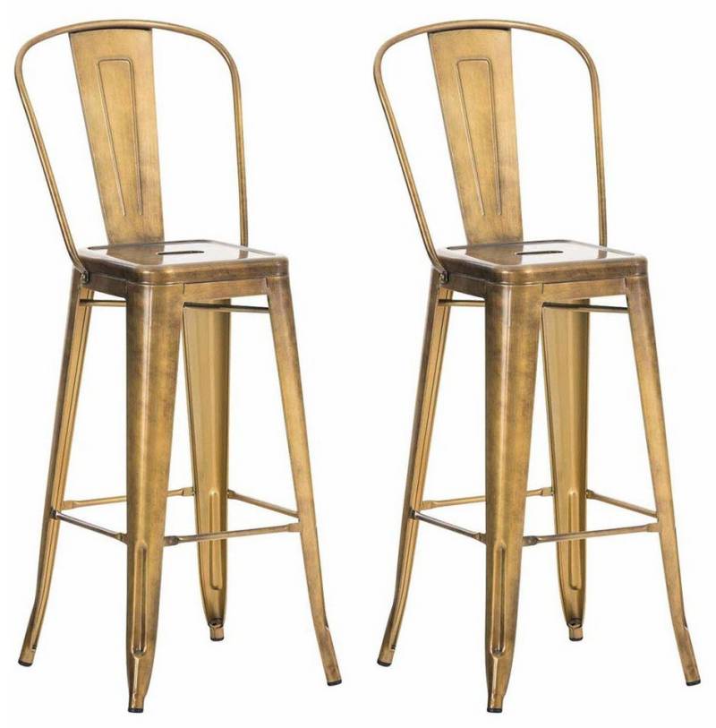 TPFLiving Barhocker Adnan (Set, 2 St., mit Rückenlehne und Fußstütze - Barstuhl - Hocker für Theke & Küche), Pulverbeschichtetes Metall - Barhocker Gold von TPFLiving