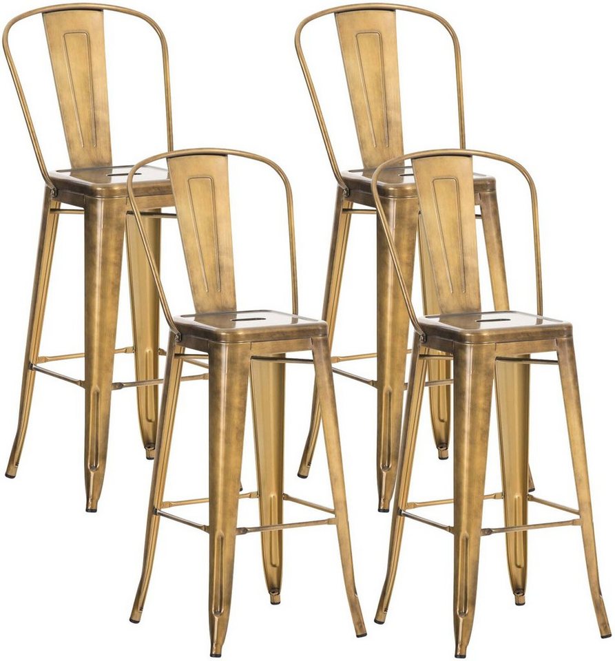 TPFLiving Barhocker Adnan (Set, 4 St., mit Rückenlehne und Fußstütze - Barstuhl - Hocker für Theke & Küche), Pulverbeschichtetes Metall - Barhocker Gold von TPFLiving