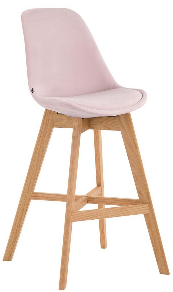 TPFLiving Barhocker Canada mit bequemer Rückenlehne und angenehmer Fußstütze (Barstuhl Hocker für Theke & Küche), 4-Fuß Gestell Holz Natur - Sitzfläche: Samt Pink von TPFLiving