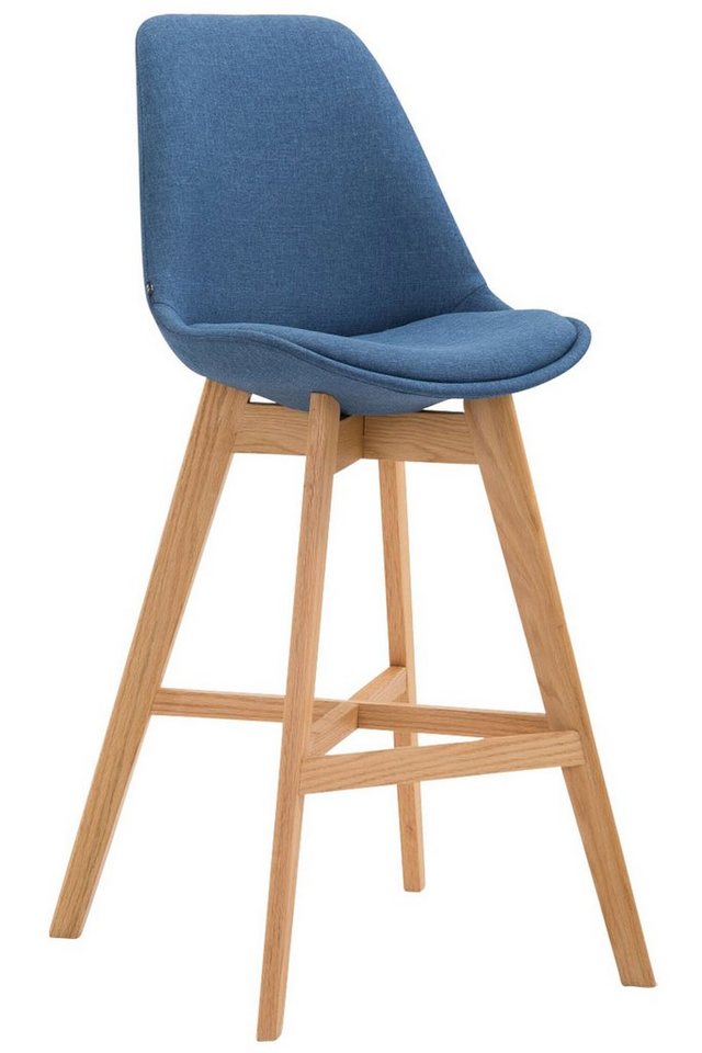 TPFLiving Barhocker Canada mit bequemer Rückenlehne und angenehmer Fußstütze (Barstuhl Hocker für Theke & Küche), 4-Fuß Gestell Holz Natur - Sitzfläche: Stoff Blau von TPFLiving