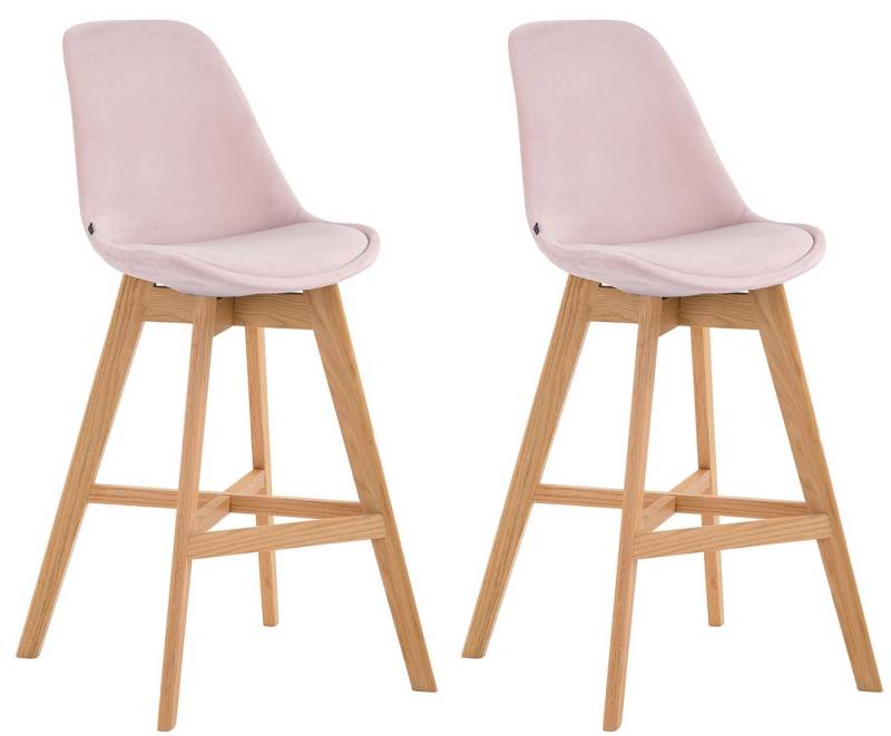 TPFLiving Barhocker Canada mit bequemer Rückenlehne und angenehmer Fußstütze (Set, 2 St., Barstuhl Hocker für Theke & Küche), 4-Fuß Gestell Holz Natur - Sitzfläche: Samt Pink von TPFLiving