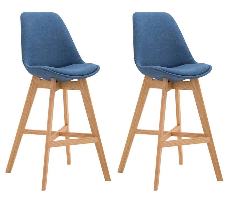 TPFLiving Barhocker Canada mit bequemer Rückenlehne und angenehmer Fußstütze (Set, 2 St., Barstuhl Hocker für Theke & Küche), 4-Fuß Gestell Holz Natur - Sitzfläche: Stoff Blau von TPFLiving