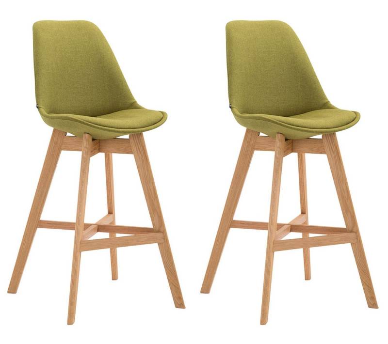 TPFLiving Barhocker Canada mit bequemer Rückenlehne und angenehmer Fußstütze (Set, 2 St., Barstuhl Hocker für Theke & Küche), 4-Fuß Gestell Holz Natur - Sitzfläche: Stoff Grün von TPFLiving
