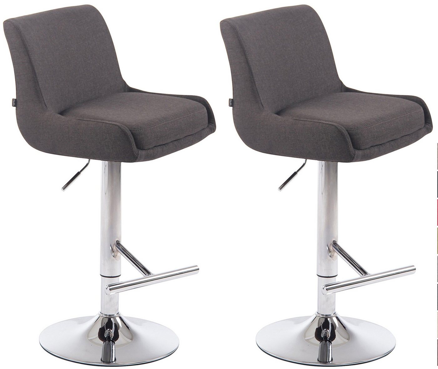 TPFLiving Barhocker Cludo mit angenehmer Rückenlehne und komfortabler Fußstütze (Set, 2 St., Barstuhl Hocker für Theke & Küche), Gestell Metall chrom - Sitzfläche: Stoff Dunkelgrau von TPFLiving