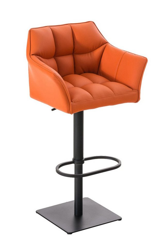 TPFLiving Barhocker Damaso (mit Rückenlehne und Fußstütze - Hocker für Theke & Küche), 360° drehbar - Metall schwarz matt - Sitzfläche: Kunstleder Orange von TPFLiving