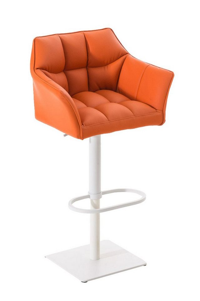 TPFLiving Barhocker Damaso (mit Rückenlehne und Fußstütze - Hocker für Theke & Küche), 360° drehbar - Metall weiß - Sitzfläche: Kunstleder Orange von TPFLiving