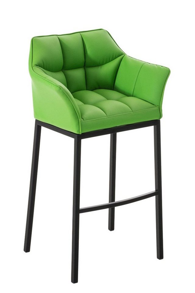 TPFLiving Barhocker Damaso (mit Rückenlehne und Fußstütze - Hocker für Theke & Küche), 4-Fuß Gestell schwarz - Sitzfläche: Kunstleder Grün von TPFLiving