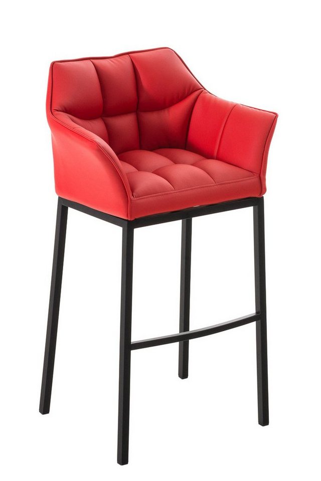 TPFLiving Barhocker Damaso (mit Rückenlehne und Fußstütze - Hocker für Theke & Küche), 4-Fuß Gestell schwarz - Sitzfläche: Kunstleder Rot von TPFLiving