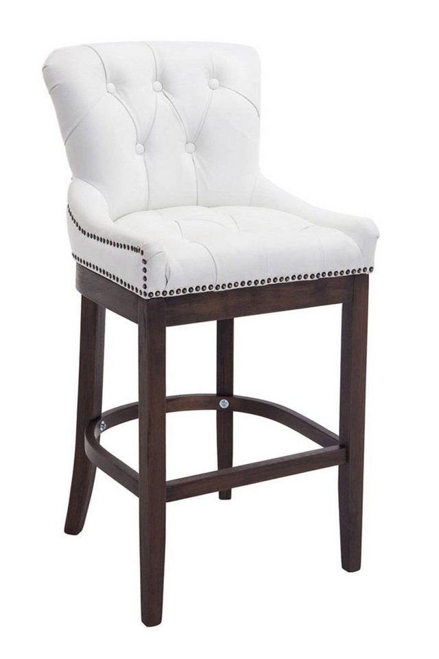 TPFLiving Barhocker Echtelder (Barstuhl mit Rückenlehne - Hocker für Küche), 4-Fuß Gestell Holz dunkelbraun - Sitzfläche: Echtleder Weiß von TPFLiving