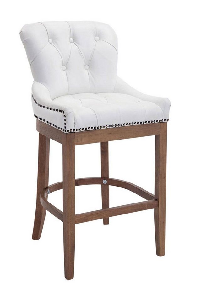 TPFLiving Barhocker Echtelder (Barstuhl mit Rückenlehne - Hocker für Küche), 4-Fuß Gestell Holz hellbraun - Sitzfläche: Echtleder Weiß von TPFLiving