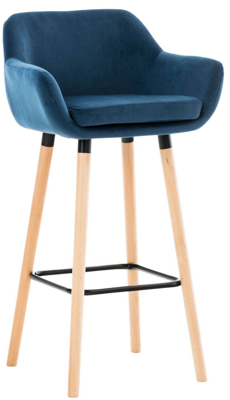 TPFLiving Barhocker Grande Gestell Holz Samt - Blau von TPFLiving
