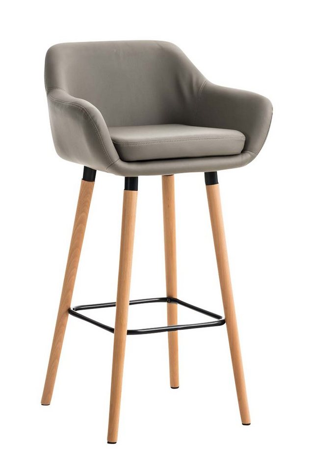 TPFLiving Barhocker Grande mit bequemer Rückenlehne und angenehmer Fußstütze (Barstuhl Hocker für Theke & Küche), Tresenhocker 4-Fuß Gestell Holz - Sitzfläche: Kunstleder Taupe von TPFLiving