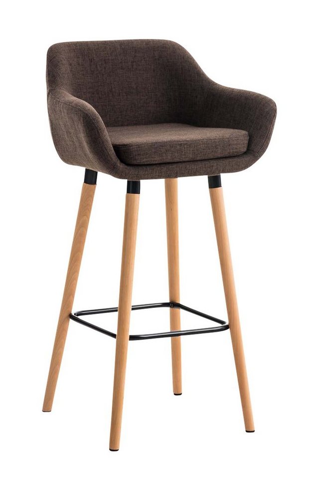 TPFLiving Barhocker Grande mit bequemer Rückenlehne und angenehmer Fußstütze (Barstuhl Hocker für Theke & Küche), Tresenhocker 4-Fuß Gestell Holz - Sitzfläche: Stoff Braun von TPFLiving