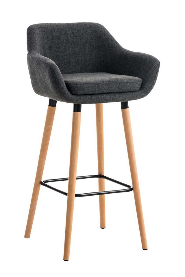 TPFLiving Barhocker Grande mit bequemer Rückenlehne und angenehmer Fußstütze (Barstuhl Hocker für Theke & Küche), Tresenhocker 4-Fuß Gestell Holz - Sitzfläche: Stoff Dunkelgrau von TPFLiving