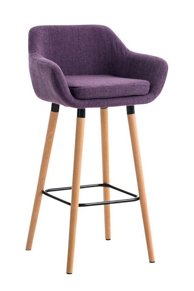 TPFLiving Barhocker Grande mit bequemer Rückenlehne und angenehmer Fußstütze (Barstuhl Hocker für Theke & Küche), Tresenhocker 4-Fuß Gestell Holz - Sitzfläche: Stoff Lila von TPFLiving