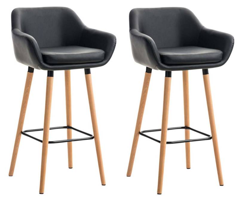 TPFLiving Barhocker Grande mit bequemer Rückenlehne und angenehmer Fußstütze (Set, 2 St., Barstuhl Hocker für Theke & Küche), Tresenhocker 4-Fuß Gestell Holz - Sitzfläche: Kunstleder Schwarz von TPFLiving