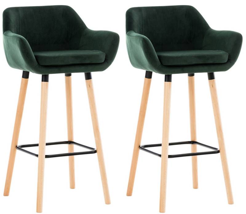 TPFLiving Barhocker Grande mit bequemer Rückenlehne und angenehmer Fußstütze (Set, 2 St., Barstuhl Hocker für Theke & Küche), Tresenhocker 4-Fuß Gestell Holz - Sitzfläche: Samt Grün von TPFLiving