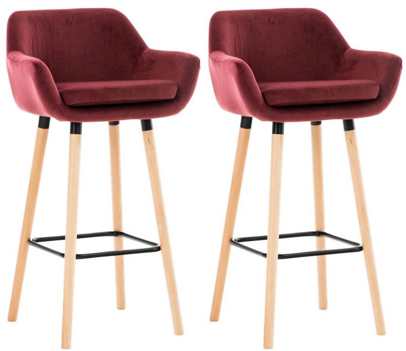 TPFLiving Barhocker Grande mit bequemer Rückenlehne und angenehmer Fußstütze (Set, 2 St., Barstuhl Hocker für Theke & Küche), Tresenhocker 4-Fuß Gestell Holz - Sitzfläche: Samt Rot von TPFLiving