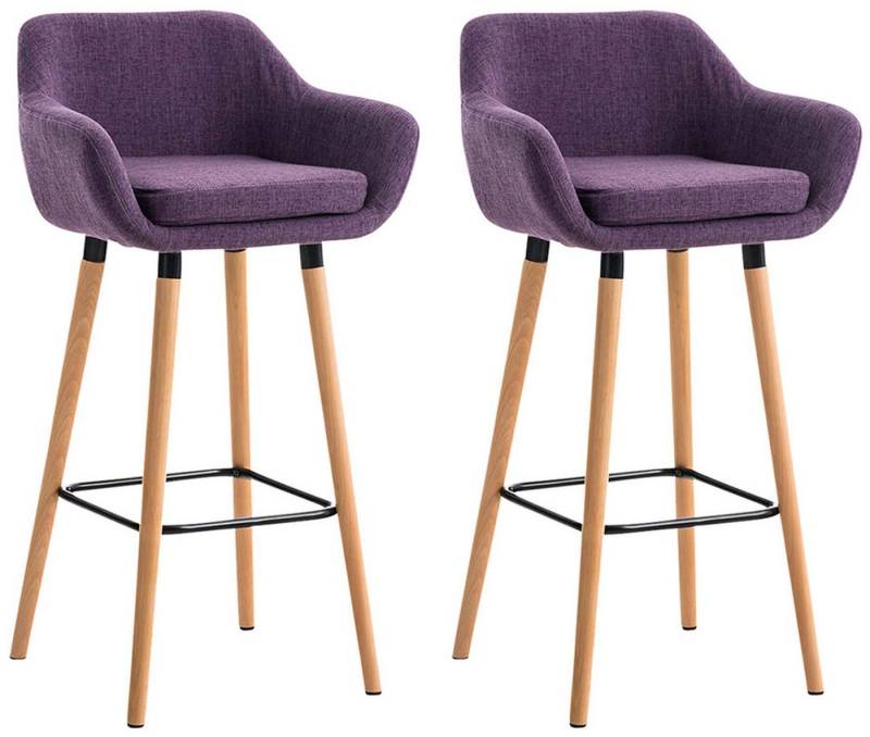 TPFLiving Barhocker Grande mit bequemer Rückenlehne und angenehmer Fußstütze (Set, 2 St., Barstuhl Hocker für Theke & Küche), Tresenhocker 4-Fuß Gestell Holz - Sitzfläche: Stoff Lila von TPFLiving