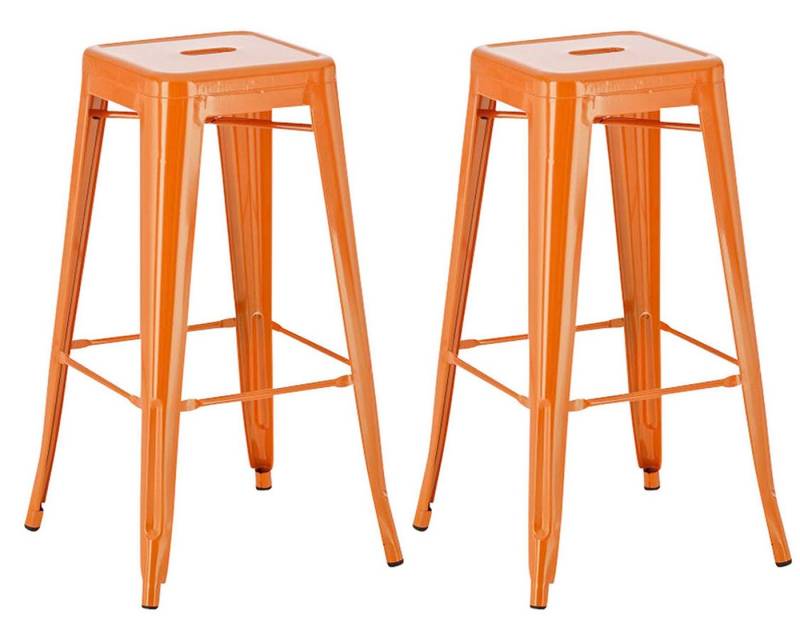 TPFLiving Barhocker Joshua (Set, 2 St., mit angenehmer Fußstütze - Hocker für Theke & Küche), Gestell Metall Orange - Sitzfläche: Metall Orange von TPFLiving
