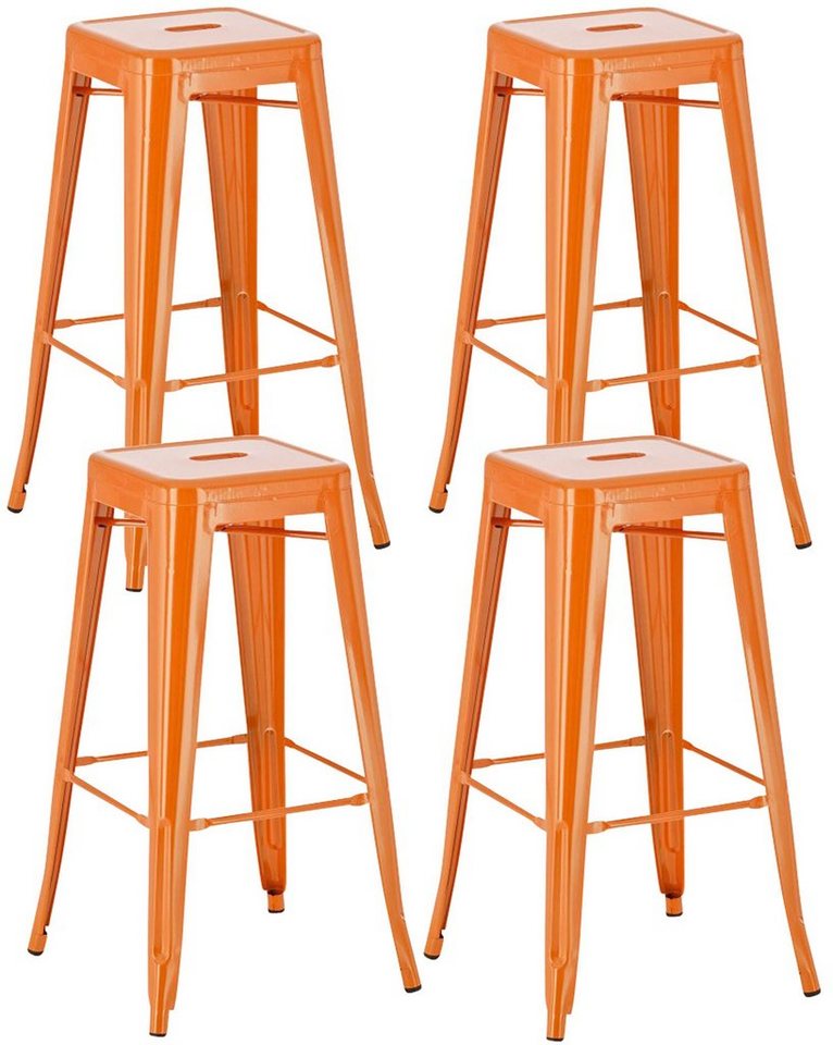 TPFLiving Barhocker Joshua (Set, 4 St., mit angenehmer Fußstütze - Hocker für Theke & Küche), Gestell Metall Orange - Sitzfläche: Metall Orange von TPFLiving