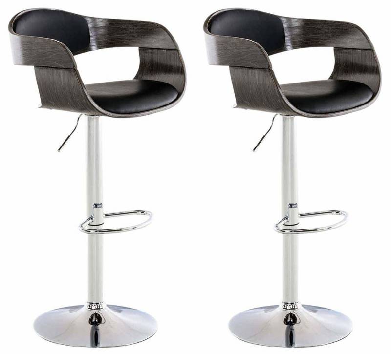 TPFLiving Barhocker Kingsley (Set, 2 St., mit Rückenlehne und Fußstütze - Hocker für Theke & Küche), 360° drehbar - Metall mit Chromoptik - Sitz: Kunstleder Schwarz/Grau von TPFLiving