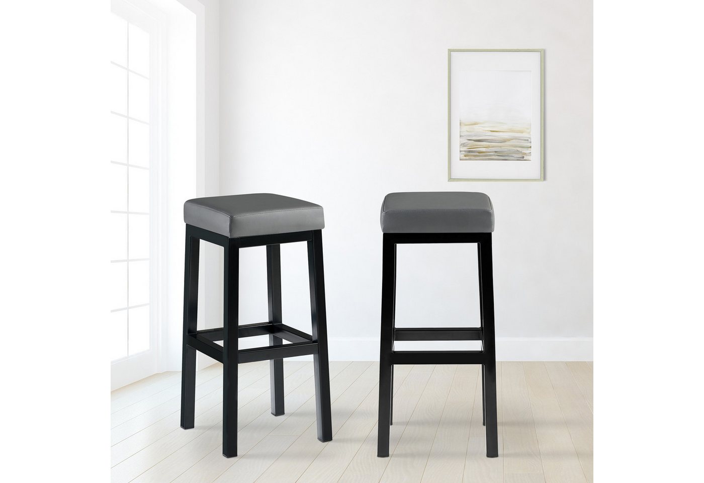 TPFLiving Barhocker Kunstleder (Barstuhl - Hocker für Küche - stabiles Vierfußgestell), Thekenstuhl mit bequemer Sitzfläche: Kunstleder grau von TPFLiving