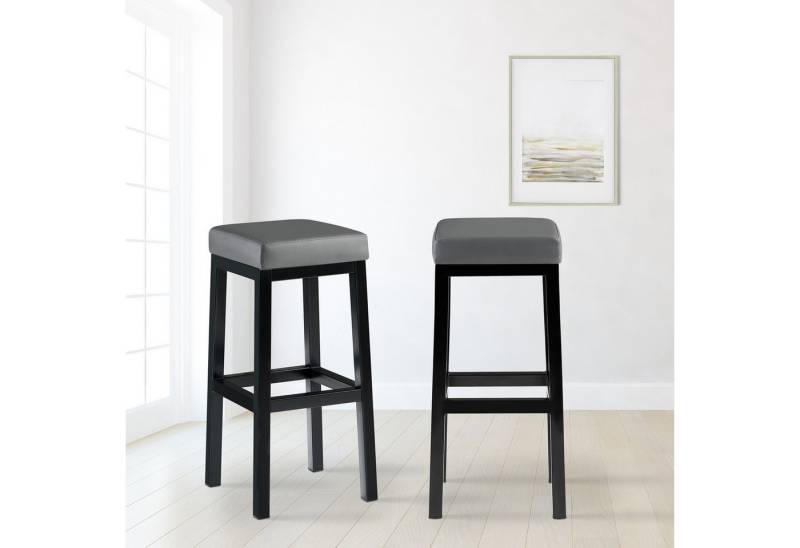 TPFLiving Barhocker Kunstleder (Barstuhl - Hocker für Küche - stabiles Vierfußgestell), Thekenstuhl mit bequemer Sitzfläche: Kunstleder grau von TPFLiving