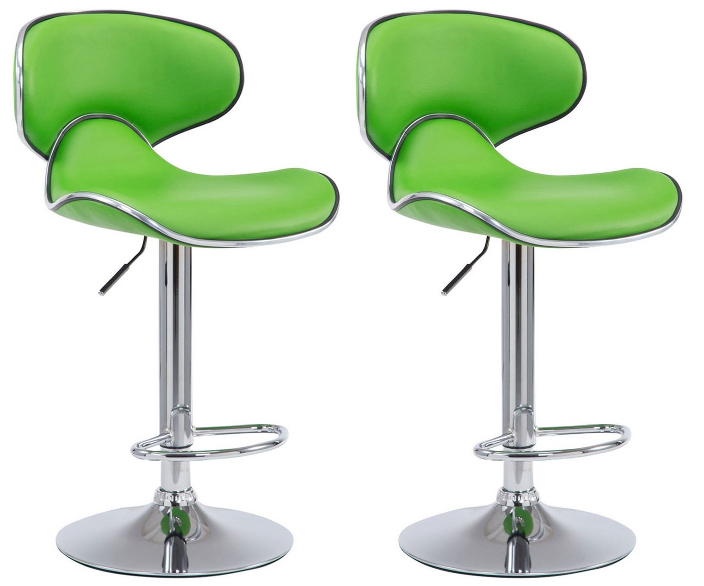 TPFLiving Barhocker Las-Palmas (Set, 2 St., mit hoher Rückenlehne - höhenverstellbar - Hocker für Theke & Küche), 360° drehbar - Gestell: Metall chrom - Sitzfläche: Kunstleder Grün von TPFLiving
