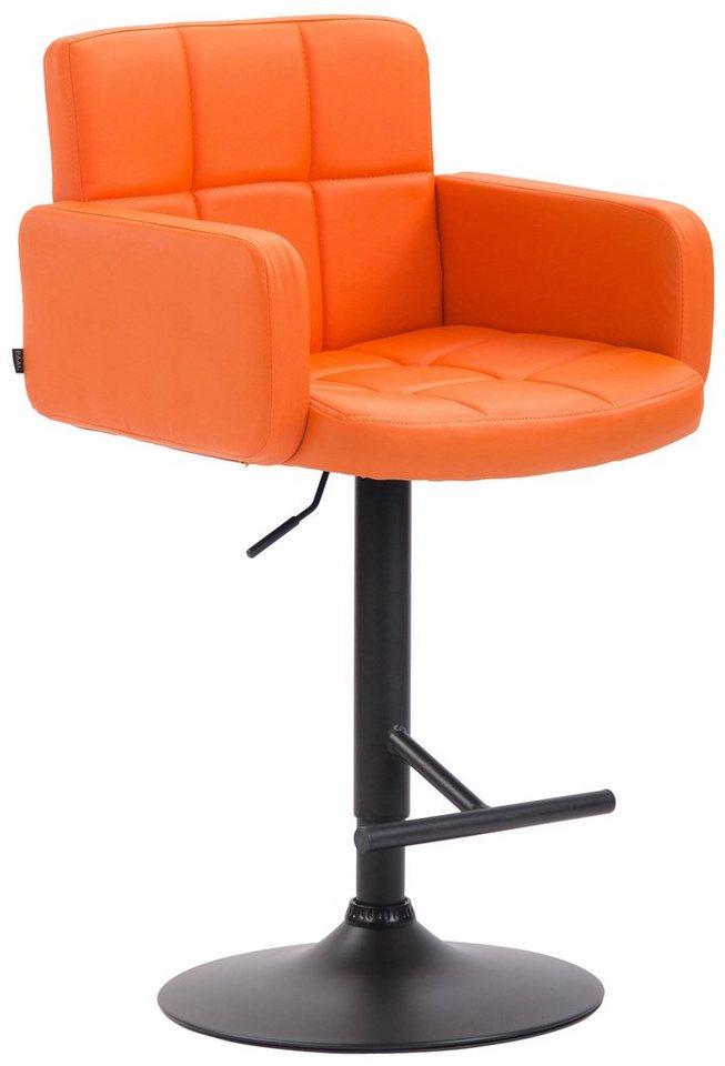 TPFLiving Barhocker Los Angeles (mit hoher Rückenlehne - höhenverstellbar - Hocker für Theke & Küche), 360° drehbar - Gestell: Metall schwarz - Sitzfläche: Kunstleder Orange von TPFLiving