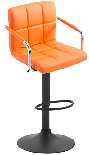 TPFLiving Barhocker Luca mit hoher Rückenlehne und Armlehne und bequemer Fußstütze - Barstuhl 360° drehbar höhenverstellbar - Gestell: Metall schwarz - Sitzfläche: Kunstleder Orange von TPFLiving