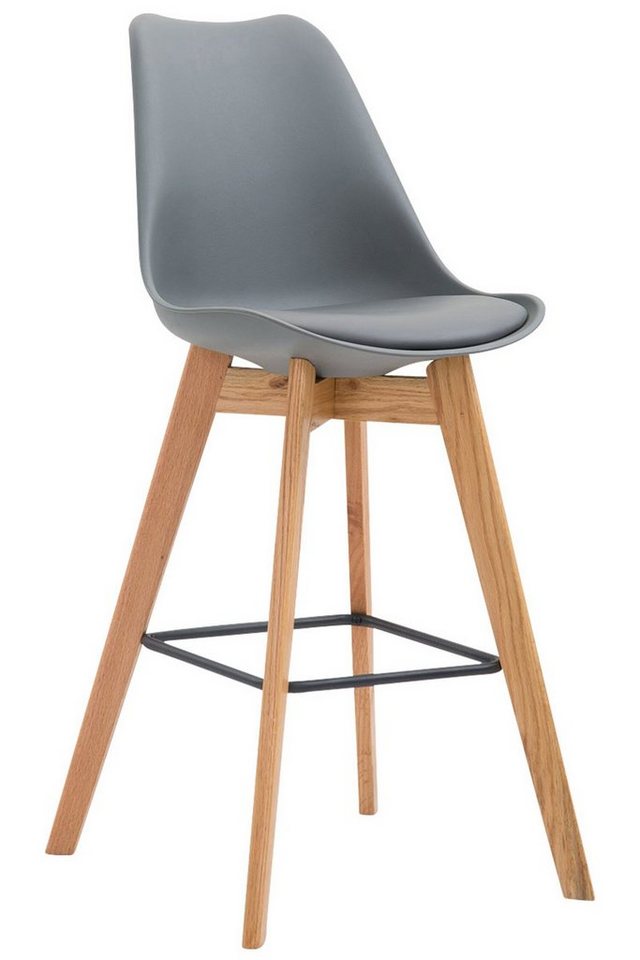 TPFLiving Barhocker Medoc mit bequemer Rückenlehne und angenehmer Fußstütze (Barstuhl Hocker für Theke & Küche), 4-Fuß Gestell Holz natur - Sitzfläche: Kunstleder Grau von TPFLiving