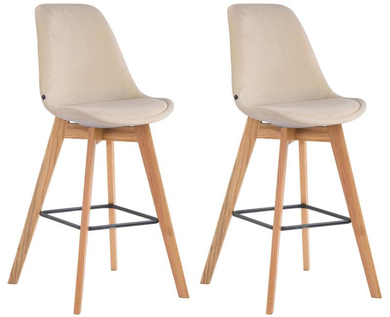 TPFLiving Barhocker Medoc mit bequemer Rückenlehne und angenehmer Fußstütze (Set, 2 St., Barstuhl Hocker für Theke & Küche), 4-Fuß Gestell Eichenholz Natur - Sitzfläche: Samt Creme von TPFLiving