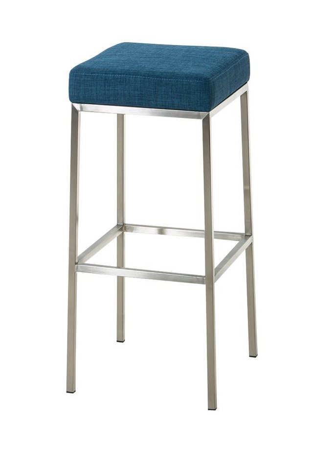 TPFLiving Barhocker Montana-E5 (mit Fußstütze und hochwertiger Polsterung - Hocker für Theke & Küche), Gestell Edelstahl - Thekenhocker - Sitzfläche: Stoff Blau von TPFLiving