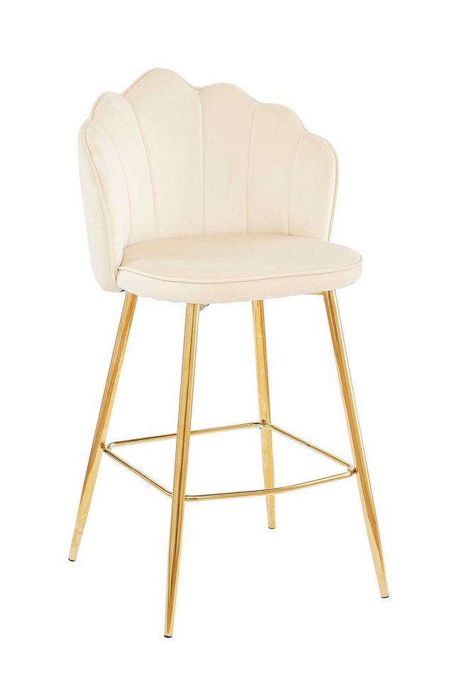 TPFLiving Barhocker Muschu - im 2er Set - Hochwertiger Tresenhocker im Muscheldesign (Set, 2 St., Barstuhl mit stabilem goldfarbenem 4-Fuß-Chromgestell), Thekenhocker mit Bezug aus weichem Samt Verlours - Farbe Beige von TPFLiving
