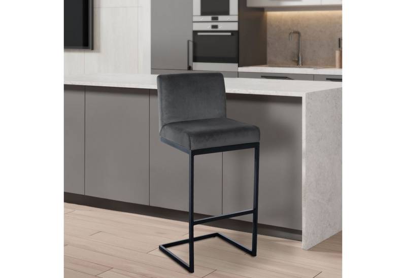 TPFLiving Barhocker Samt (Barstuhl - Hocker für Küche - stabiles Kufengestell), Thekenstuhl mit bequemer Sitzfläche: Samt dunkelgrau von TPFLiving