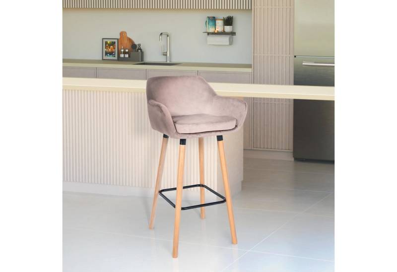 TPFLiving Barhocker Samt (Barstuhl - Hocker für Küche - stabiles Vierfußgestell), Thekenstuhl mit bequemer Sitzfläche: Samt hellgrau von TPFLiving