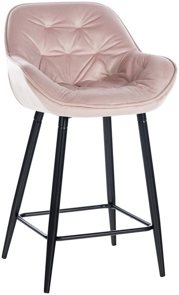 TPFLiving Barhocker Samt (Barstuhl - Hocker für Küche - stabiles Vierfußgestell), Thekenstuhl mit bequemer Sitzfläche: Samt pink von TPFLiving