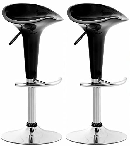 TPFLiving Barhocker Saturn 2er Set mit bequemer Fußstütze - Barstuhl 360° drehbar höhenverstellbar - Gestell: Metall Chrom - Sitzfläche: Kunststoff Schwarz von TPFLiving