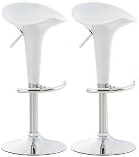 TPFLiving Barhocker Saturn 2er Set mit bequemer Fußstütze - Barstuhl 360° drehbar höhenverstellbar - Gestell: Metall Chrom - Sitzfläche: Kunststoff Weiß von TPFLiving