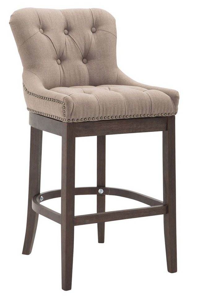 TPFLiving Barhocker Stoff (Barstuhl mit Rückenlehne - Hocker für Küche), 4-Fuß Gestell Holz Antik dunkelbraun - Sitzfläche: Stoff Taupe von TPFLiving