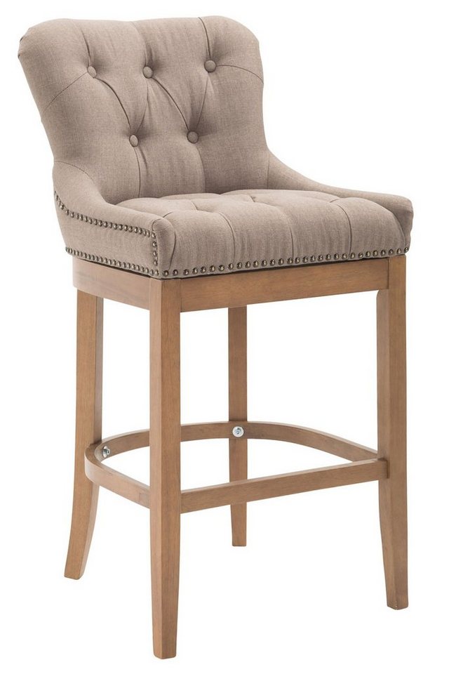 TPFLiving Barhocker Stoff (Barstuhl mit Rückenlehne - Hocker für Küche), 4-Fuß Gestell Holz Antik hellbraun - Sitzfläche: Stoff Taupe von TPFLiving