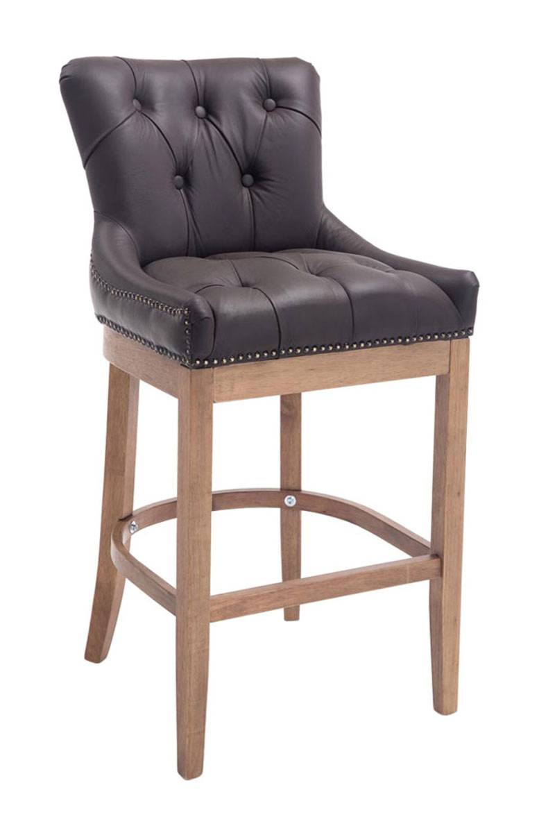TPFLiving Barhocker Wooden Luck Gestell Holz Antik-hell Echtleder - Braun von TPFLiving